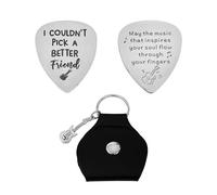2 Plettri Personalizzati per Chitarra con Custodia in Pelle Nera e Portachiavi - Regalo Musicale Rock in Metallo per Gli Amanti della Musica