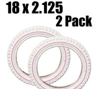 2 Pneumatici Bici ASC Bianchi Con Linea Rosa 18 x 2.125 Per Bici Ragazze 2 Pack