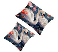 2 pochette per cosmetici Art Swan Flower-1607 per borse, borsa per cosmetici impermeabile, portatile, senza cerniera, 2 pezzi, Multicolore 09, A:7.1x5.8in/18x14.8cm,B:4.7x4.5in/12x11.5cm