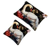 2 pochette per cosmetici Art Swan Flower-1607 per borse, borsa per cosmetici impermeabile, portatile, senza cerniera, 2 pezzi, Multicolore 03, A:7.1x5.8in/18x14.8cm,B:4.7x4.5in/12x11.5cm