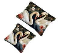 2 pochette per cosmetici Art Swan Flower-1607 per borse, borsa per cosmetici impermeabile, portatile, senza cerniera, 2 pezzi, Multicolore 04, A:7.1x5.8in/18x14.8cm,B:4.7x4.5in/12x11.5cm
