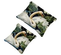 2 pochette per cosmetici Art Swan Flower-1607 per borse, borsa per cosmetici impermeabile, portatile, senza cerniera, 2 pezzi, Multicolore 07, A:7.1x5.8in/18x14.8cm,B:4.7x4.5in/12x11.5cm
