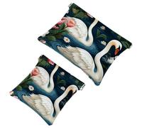 2 pochette per cosmetici Art Swan Flower-1607 per borse, borsa per cosmetici impermeabile, portatile, senza cerniera, 2 pezzi, Multicolore 08, A:7.1x5.8in/18x14.8cm,B:4.7x4.5in/12x11.5cm