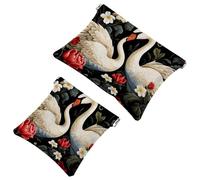 2 pochette per cosmetici Art Swan Flower-1607 per borse, borsa per cosmetici impermeabile, portatile, senza cerniera, 2 pezzi, Multicolore 01, A:7.1x5.8in/18x14.8cm,B:4.7x4.5in/12x11.5cm