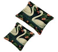 2 pochette per cosmetici Art Swan Flower-1607 per borse, borsa per cosmetici impermeabile, portatile, senza cerniera, 2 pezzi, Multicolore 06, A:7.1x5.8in/18x14.8cm,B:4.7x4.5in/12x11.5cm