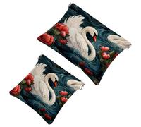2 pochette per cosmetici Art Swan Flower-1607 per borse, borsa per cosmetici impermeabile, portatile, senza cerniera, 2 pezzi, Multicolore 10., A:7.1x5.8in/18x14.8cm,B:4.7x4.5in/12x11.5cm