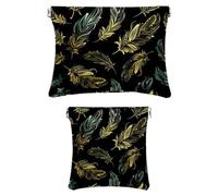 2 pochette per cosmetici tascabili in finta pelle, piccola borsa per il trucco per borsa, portatile, senza cerniera, organizer per accessori cosmetici, rossetto, piume di pavone verde dorato, Motivo: