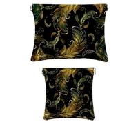 2 pochette per cosmetici tascabili in finta pelle, piccola borsa per il trucco per borsa, portatile, senza cerniera, organizer per accessori cosmetici, rossetto, piume di pavone verde dorato, Motivo: