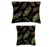 2 pochette per cosmetici tascabili in finta pelle, piccola borsa per il trucco per borsa, portatile, senza cerniera, organizer per accessori cosmetici, rossetto, piume di pavone verde dorato, Motivo: