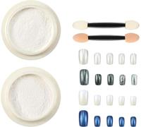 2 polveri per unghie, effetto sirena, con bastoncini di spugna, effetto specchio, iridescente, per la realizzazione di unghie al neon (bianco, colorato)