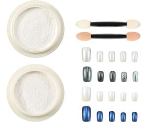 2 polveri per unghie, effetto sirena, con bastoncini di spugna, effetto specchio, iridescente, per la realizzazione di unghie al neon (bianco, colorato)