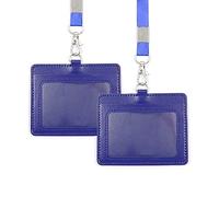 2 porta badge in poliuretano a doppia faccia, 10,4 x 8,4 cm, porta badge con cordino per il collo, carta d'identità orizzontale(viola)