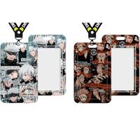 2 porta badge Jujutsu Gojo Satoru Anime Ryomen Sukuna con cordino da collo, cordino con porta carte, per carte d'identità, chiavi, oggetti, ufficio, scuola, autobus