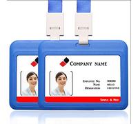 2 porta badge orizzontali con cordino da collo, targhetta per nome, tessere per studenti, biglietti da lavoro. Blu