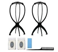 2 porta parrucche, 2 retine per capelli, 1 pettine a coda appuntita, 1 pellicola per parrucche, porta parrucche portatile (nero), set per la cura delle parrucche, adatto per le uscite quotidiane