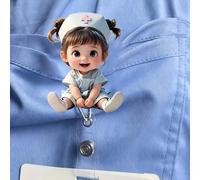 2 Portabadge in acrilico piatto 2D a forma di infermiera - Avvolgitore retrattile, design allegro da infermiera, targhetta durevole, adatto per studenti di medicina e infermieri in servizio - Material