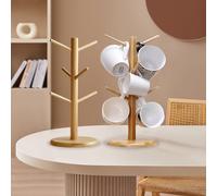 2 portabicchieri in bambù, con 6 ganci, in bambù, per tazze da caffè, salsicce, collane, decorazioni