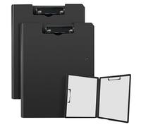 2 portablocco formato A4, con coperchio, impermeabile, in polipropilene, con 2 clip, per ufficio, scuola, cantiere e uso quotidiano, colore: nero