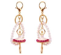 2 Portachiavi con Ballerina, Portachiavi da Donna, Portachiavi con Cristalli, Portachiavi per Auto, Braccialetto con Perla, Portafoglio, Portachiavi per Cellulare, Regalo, Rosa