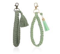 2 portachiavi con cordino verde, intrecciato, corda portachiavi, portachiavi in pizzo, portachiavi a forma di nappa, portachiavi corto, verde, 19*6cm，20*8cm