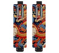 2 portapenne regolabili con fascia elastica per quaderni, in pelle PU, portapenne, per diari, libri, agende, raccoglitori, tablet, motivo: drago di buon auspicio, peonia colorata