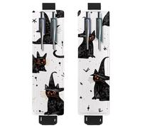 2 portapenne regolabili con fascia elastica per quaderni, in pelle PU, portapenne, per diari, libri, agende, raccoglitori, tablet, gatti neri di Halloween con cappelli da strega