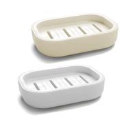2 portasapone in plastica, porta sapone, portasapone portatile da doccia, portasapone per bagno, porta sapone quadrato, mantiene il sapone asciutto e facile da pulire (bianco e grigio)
