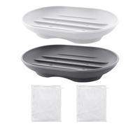 2 Portasapone in Silicone Con Fori - Rete in Schiuma Bianca, Ovale, 2 Pezzi - Adatto per Cucina e Bagno