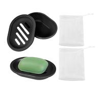 2 portasapone nero, 2 pezzi di rete in schiuma, portasapone portatile, portasapone antiscivolo, portasapone per scarico, portasapone viso, adatto per bagno, lavandino, ecc.
