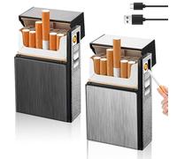 2 portasigarette con accendino: accendino tempesta, scatola per sigarette in alluminio 2 in 1 con accendino elettronico ricaricabile, accendino a gas, può contenere 20 barili (venduto senza gas)