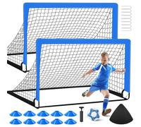 2 porte da calcio da 1,2 x 0,9 m per cortile, attrezzatura portatile da allenamento con palla 10 coni da calcio, borsa per il trasporto, rete pratica per giochi giovanili, sport, blu