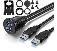 2 porte Dual USB 3.0 maschio A USB 3.0 femmina AUX flush mount supporto auto Cavo di prolunga per auto, camion, barca, moto cruscotto pannello - (3 piedi)