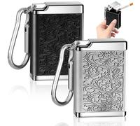 2 posacenere tascabile da viaggio, mini posacenere portatile in metallo con portachiavi per campeggio, fumo in interni o esterni (nero + argento)