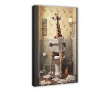 2 poster su tela con giraffa che legge un giornale sulla toilette, decorazione per camera da letto, ufficio, camera da letto, regalo, 40 x 60 cm