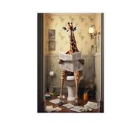 2 poster su tela con giraffa che legge un giornale sulla toilette, decorazione per camera da letto, ufficio, camera da letto, regalo, 40 x 60 cm