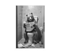 2 poster su tela con l'orso che legge il giornale sulla toilette, decorazione per camera da letto, ufficio, camera da letto, regalo, 50 x 75 cm