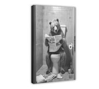 2 poster su tela con l'orso che legge il giornale sulla toilette, decorazione per camera da letto, ufficio, camera da letto, regalo, 50 x 75 cm