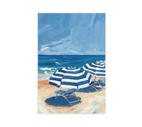 2 poster su tela con ombrellone da spiaggia blu navy, decorazione artistica da parete per soggiorno e camera da letto, 20 x 30 cm