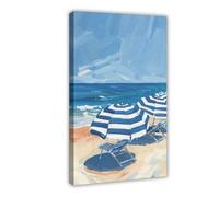2 poster su tela con ombrellone da spiaggia blu navy, decorazione per camera da letto, ufficio, stanza, regalo, 40 x 60 cm