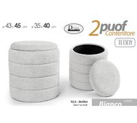 2 POUF CONTENITORE POGGIAPIEDI ELEGANTE MODERNO TONDO BIANCO Ø43-35 h45/40cm