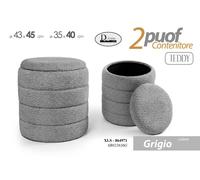2 POUF CONTENITORE POGGIAPIEDI ELEGANTE MODERNO TONDO GRIGIO Ø43-35 h45/40 CM