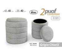 2 POUF CONTENITORE POGGIAPIEDI ELEGANTE MODERNO TONDO GRIGIO CHIAR Ø43-35 h45/40