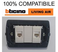 2 presa di rete dati rj45 cat6 bticino living AIR bianco con supporto e tappo