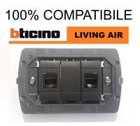 2 presa di rete dati rj45 cat6 bticino living AIR nero con supporto viti e tappo