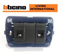 2 presa di rete dati rj45 cat6 bticino living international nero con supporto