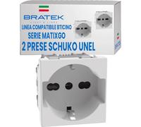 2 Prese Schuko 2P+T 10/16A Compatibili BTicino MatixGO, Made in Europe | Sostituisce BTicino Matix GO JW4140A16 - Bratek 2 Prese Elettriche da Muro Standard Bipasso Italiana e Schuko Tedesca