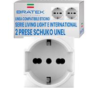 2 Prese Schuko Compatibili Bticino Living Light e International 2P+T 10/16A | Bratek Presa Elettrica a Muro Tedesca + Bipasso Italiana Bianco x Supporti B Ticino Livinglight e Living International