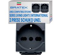 2 Prese Schuko Compatibili Bticino Living Light e International 2P+T 10/16A | Bratek Presa Elettrica a Muro Tedesca + Bipasso Italiana Antracite x Supporti B Ticino Livinglight e Living International