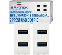 2 Prese USB da Muro Doppie Compatibili Bticino Living Light e International | Sostituisce BTicino N4191AA Presa USB da Incasso 5V 2.1A Bianco x Supporti Livinglight e Living International, Made in Europe