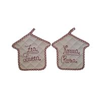 2 Presine Cucina PERSONALIZZABILI con nomi e frasi | A forma di Casa | cm 20x20 circa | Cotone Tessuto esterno e PU interno imbottito